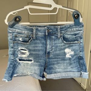 American Eagle Distressed Blue Denim Shorts, Next Level Stretch, Size 12